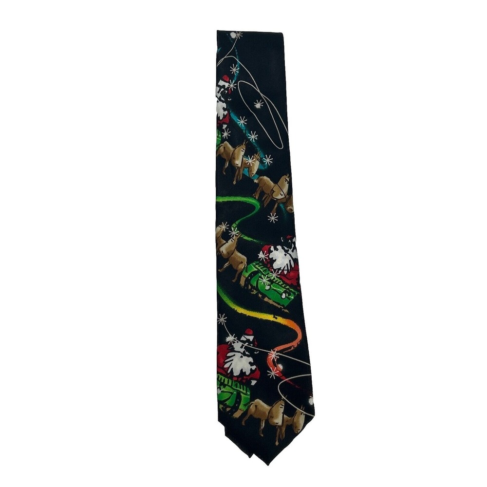 Jerry‎ Garcia Tie Men's Black Santa Reindeer Merry Christmas Collection 62 60"